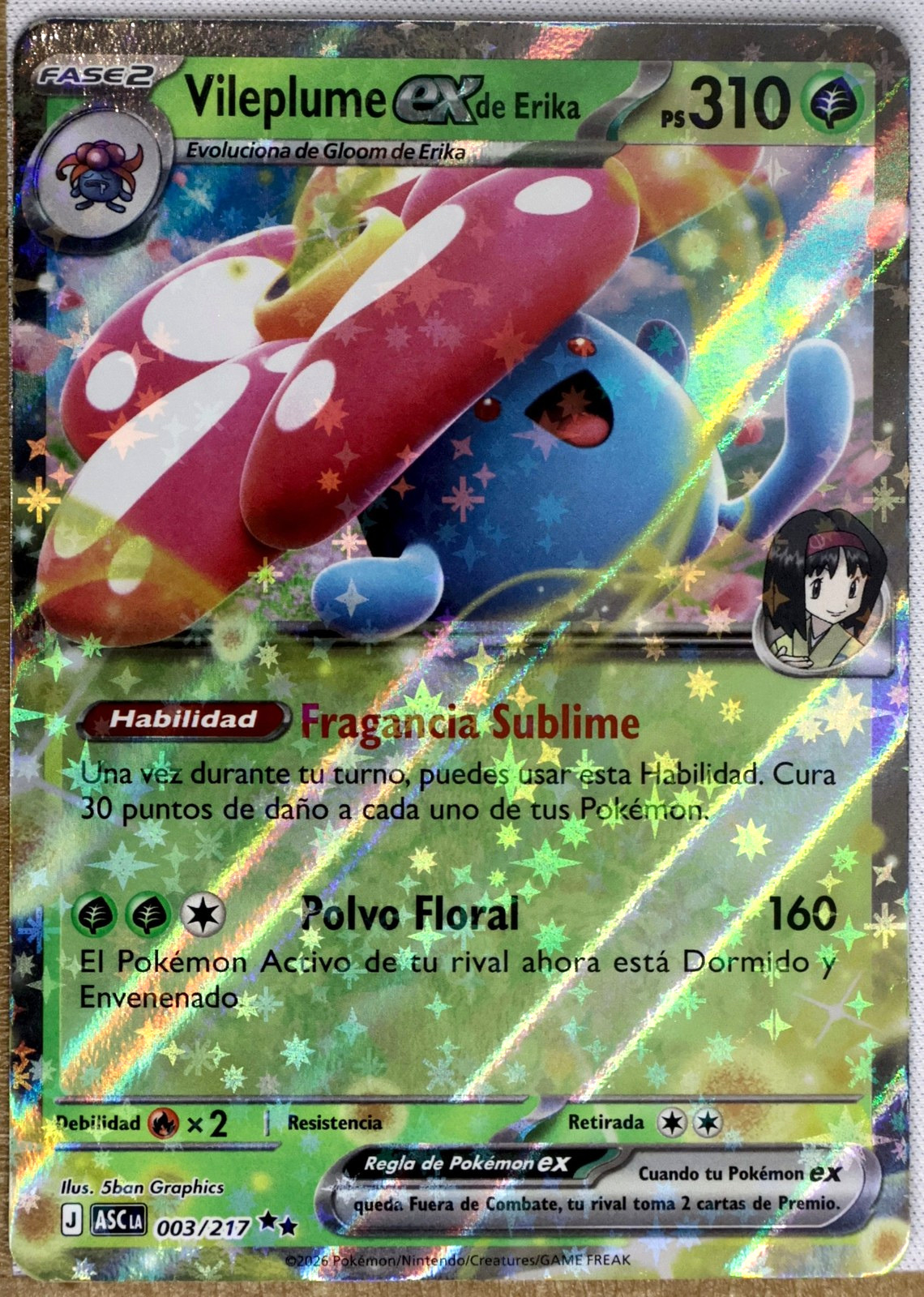 Pokémon TCG Héroes Ascendentes 2026 #003 Vileplume ex de Erika — Holo