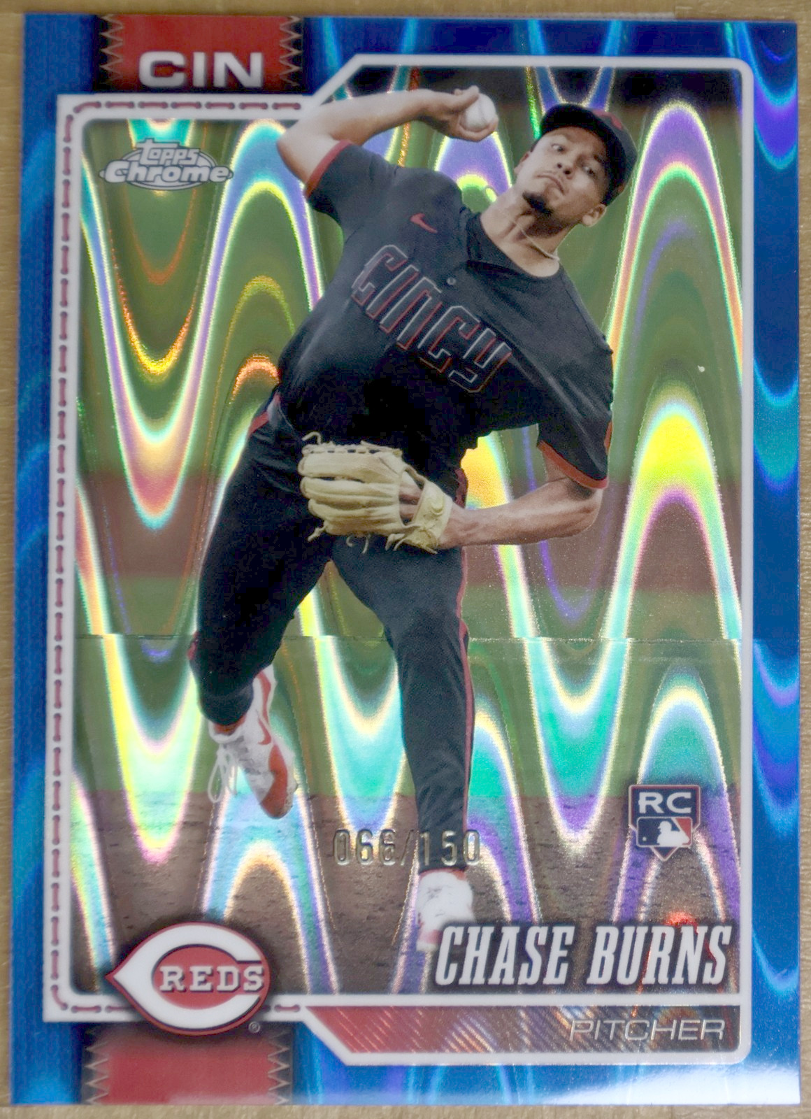 Topps Chrome Baseball 2026 #134 Chase Burns (Cincinnati Reds) — Blue Wave Refractor /150