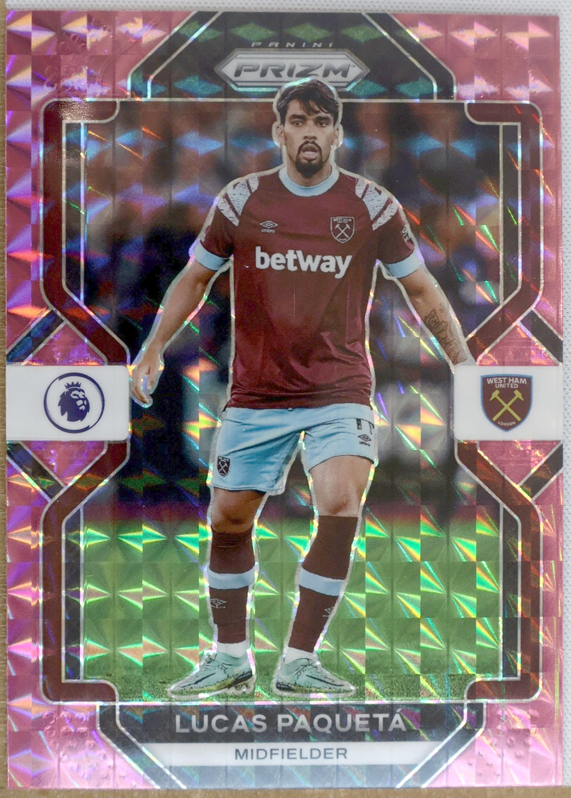 Panini Prizm Premier League 2022-23 #201 Lucas Paqueta (West Ham United) — Pink Mosaic