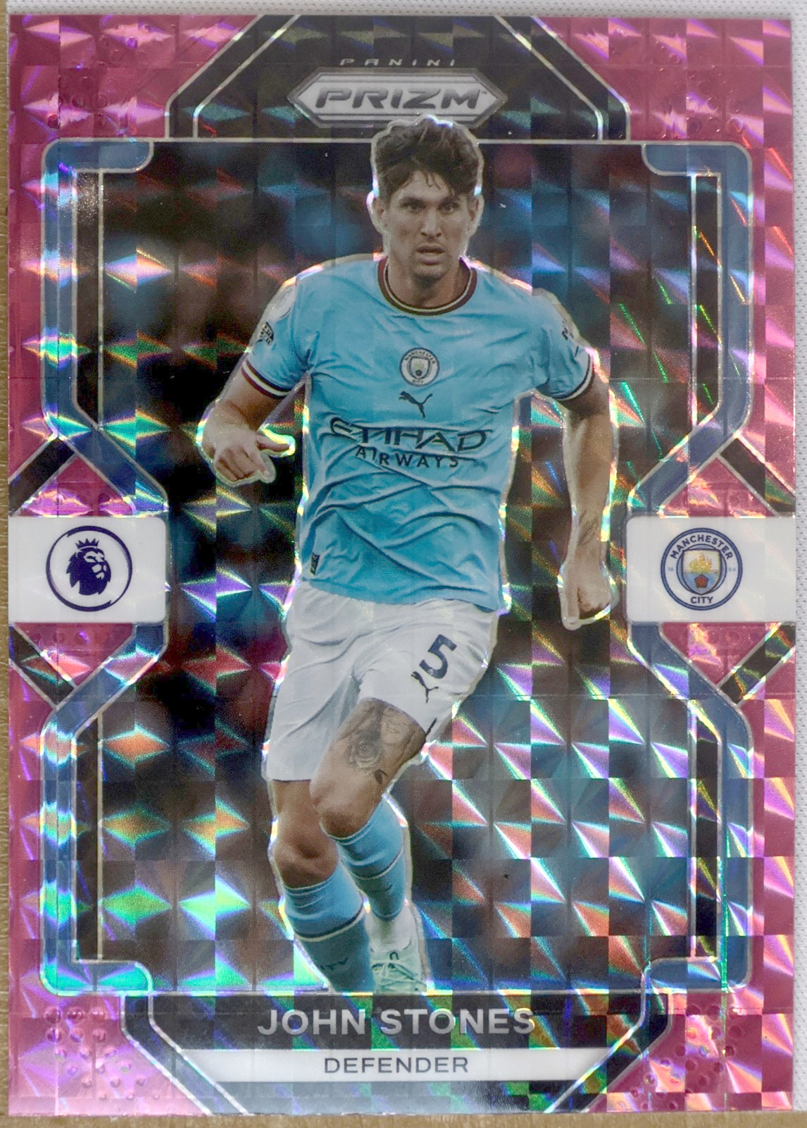 Panini Prizm Premier League 2022-23 #14 John Stones (Manchester City FC) — Pink Mosaic