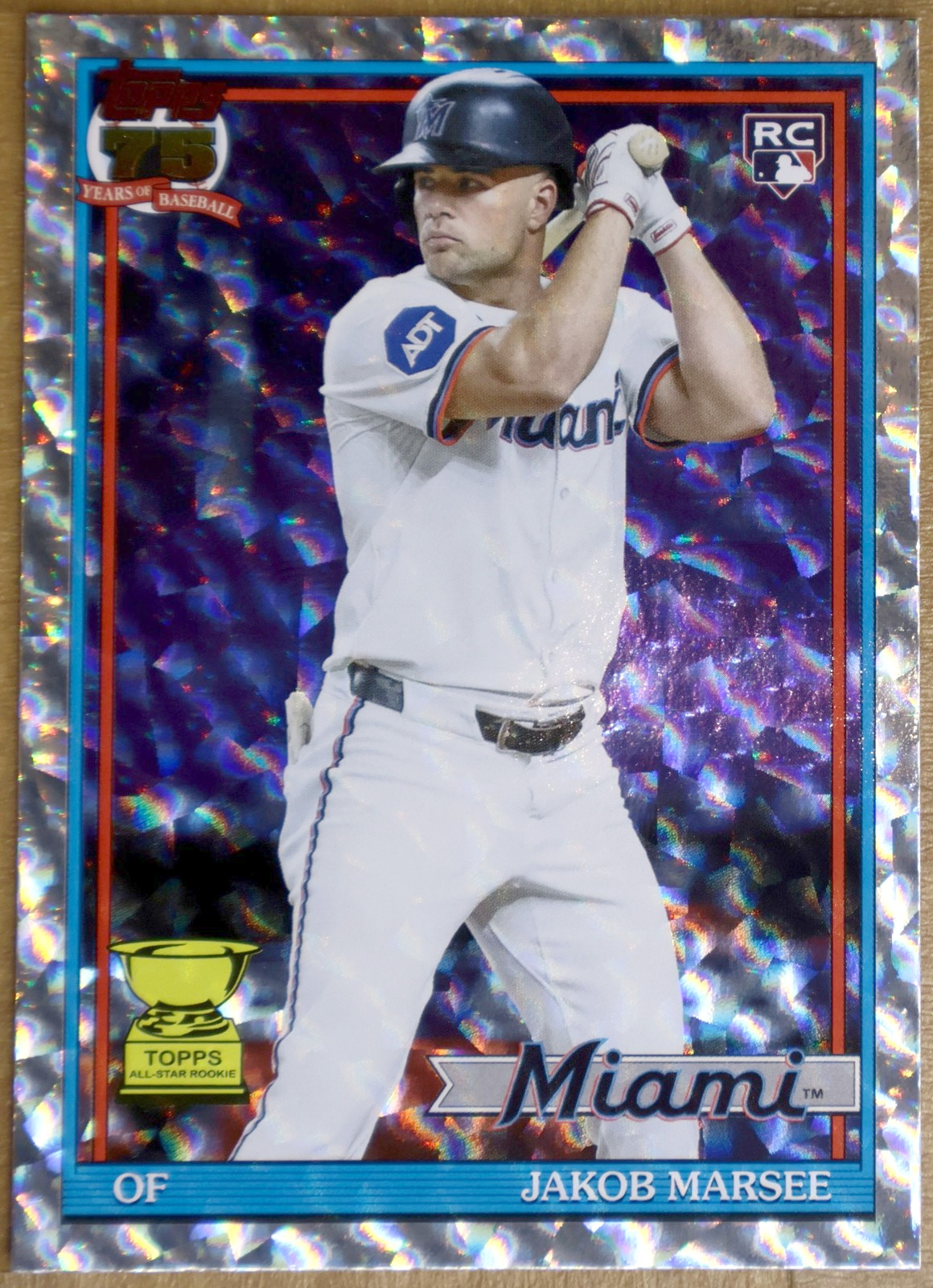 Topps Baseball 2026 #91C2-5 Jakob Marsee (Miami Marlins) — Refractor tipo mosaico/cracked ice (acabado especial no registrado en el checklist)
